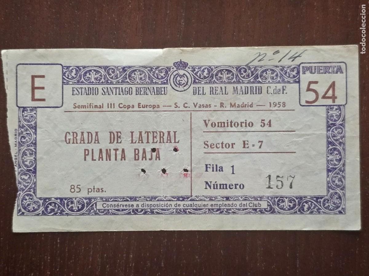 Collezionismo sportivo: Entrada de Futbol.Estadio Santiago Bernabeu.Real Madrid-S C Vasas.1958