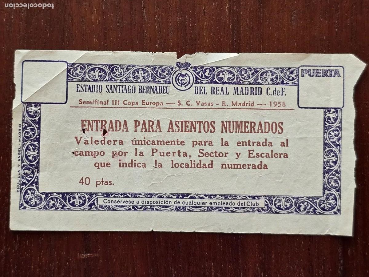 Collezionismo sportivo: Entrada de Futbol.Estadio Santiago Bernabeu.Real Madrid-S C Vasas.1958