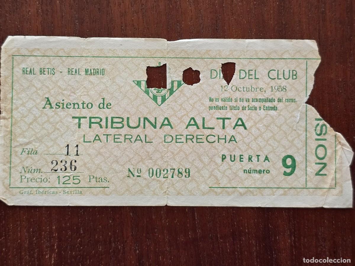 Collezionismo sportivo: Entrada de Futbol.Estadio Benito Villamarin.Betis-Real Madrid.12 Octubre 1958.Publicidad Pepsi Cola