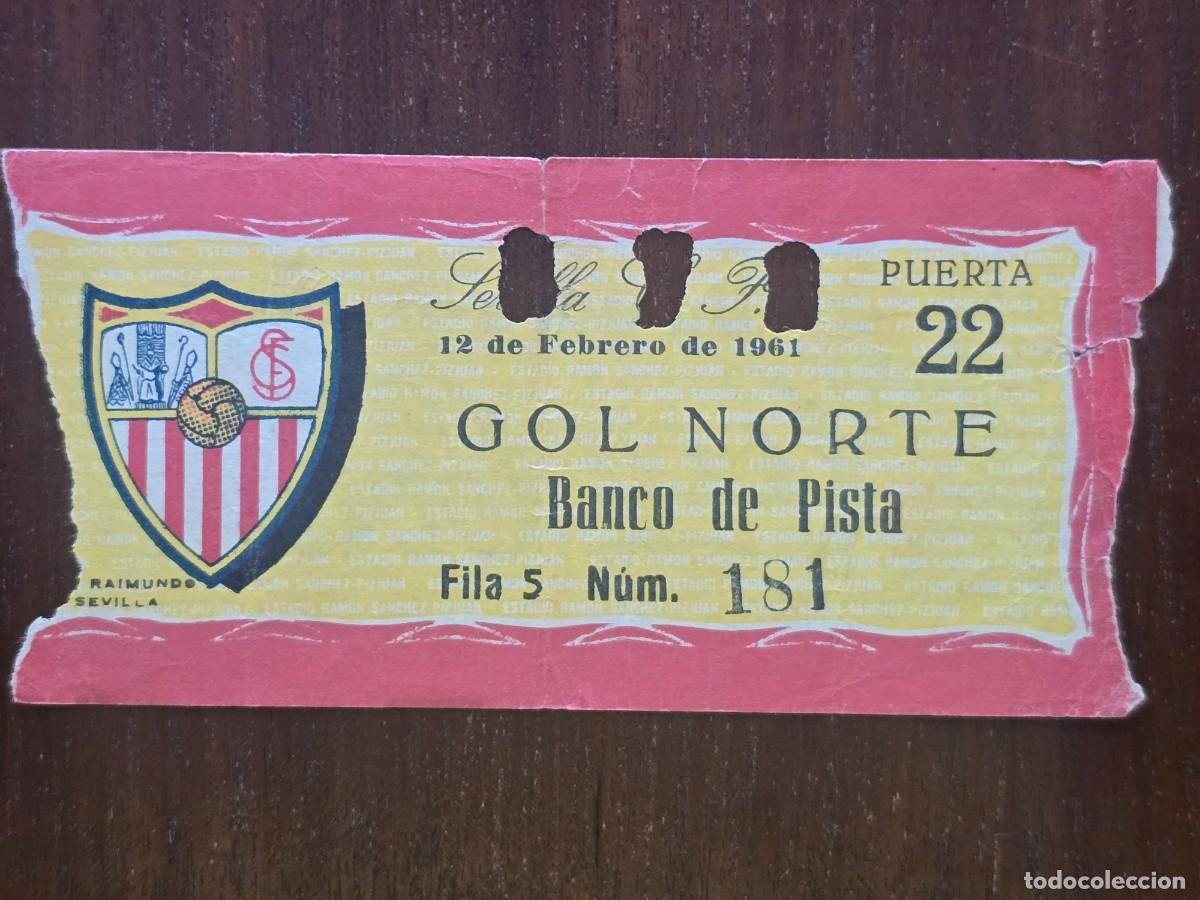 Coleccionismo deportivo: Entrada de Futbol.Estadio Sanchez-Pizjuan.Sevilla-Real Madrid 12 Febrero 1961.Publicidad Coca Cola