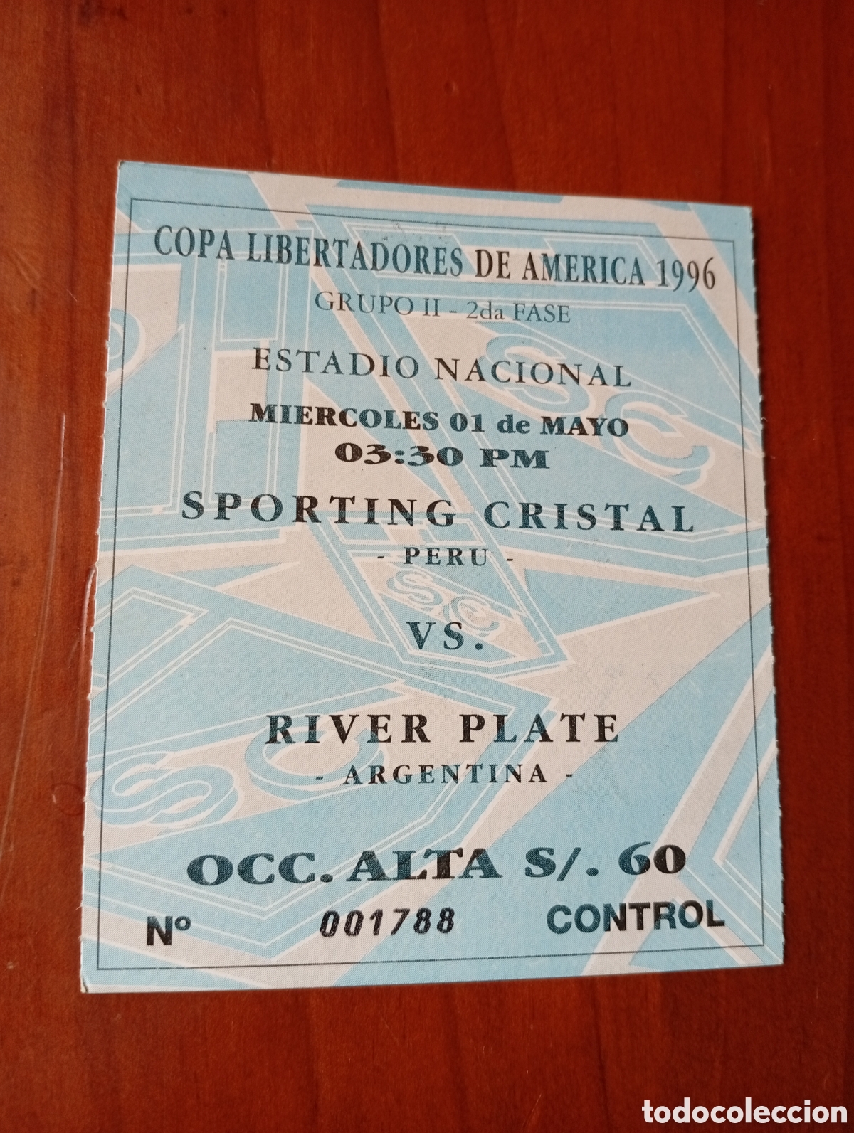 Sammelleidenschaft Sport: ENTRADA FUTBOL -SPORTING CRISTAL PERU - RIVER PLATE ARGENTINA COPA LIBERTADORES DE AMERICA 1996