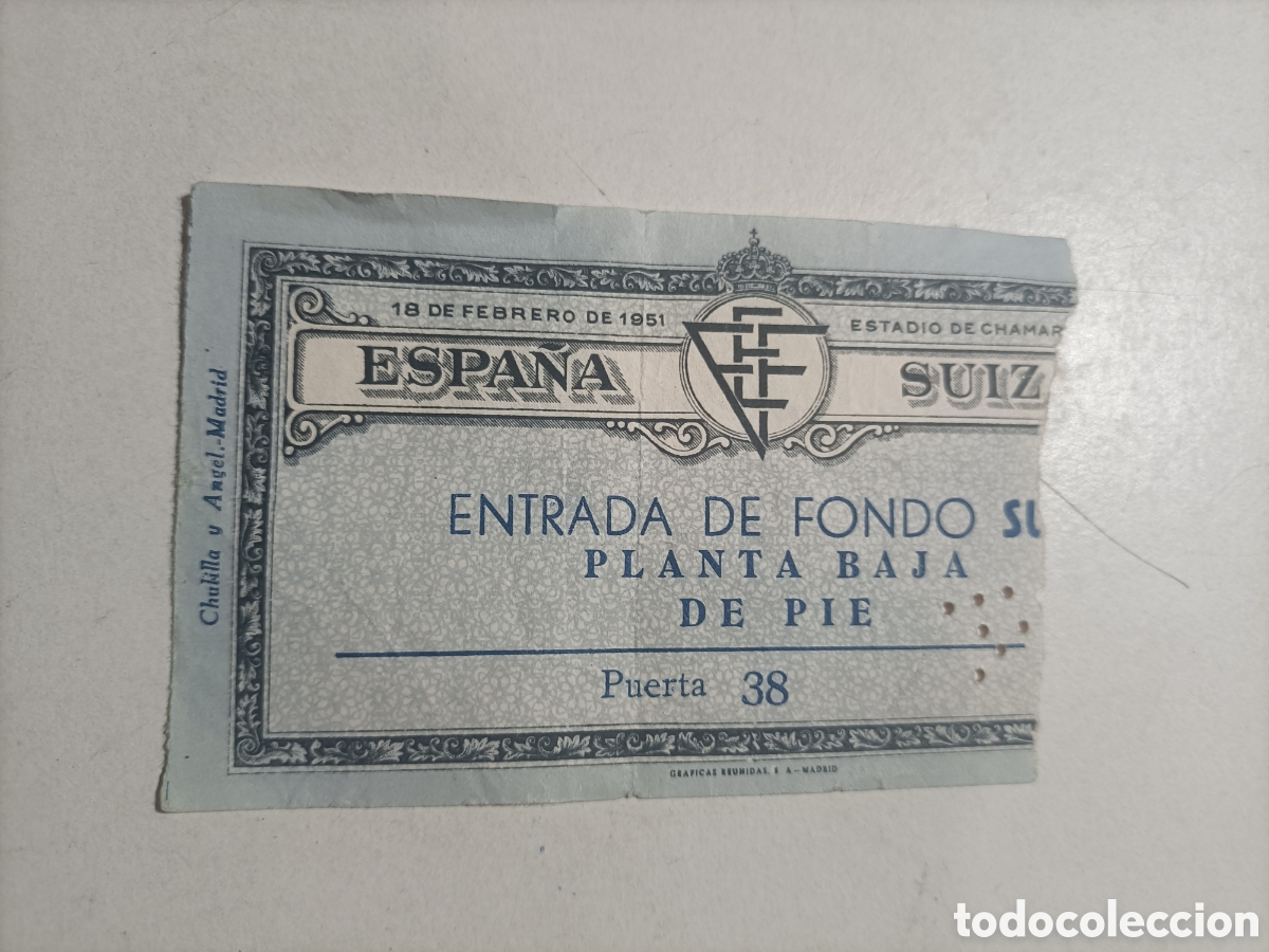 Coleccionismo deportivo: Entrada f&uacute;tbol. Espa&ntilde;a Suiza 1951 estadio de Chamart&iacute;n