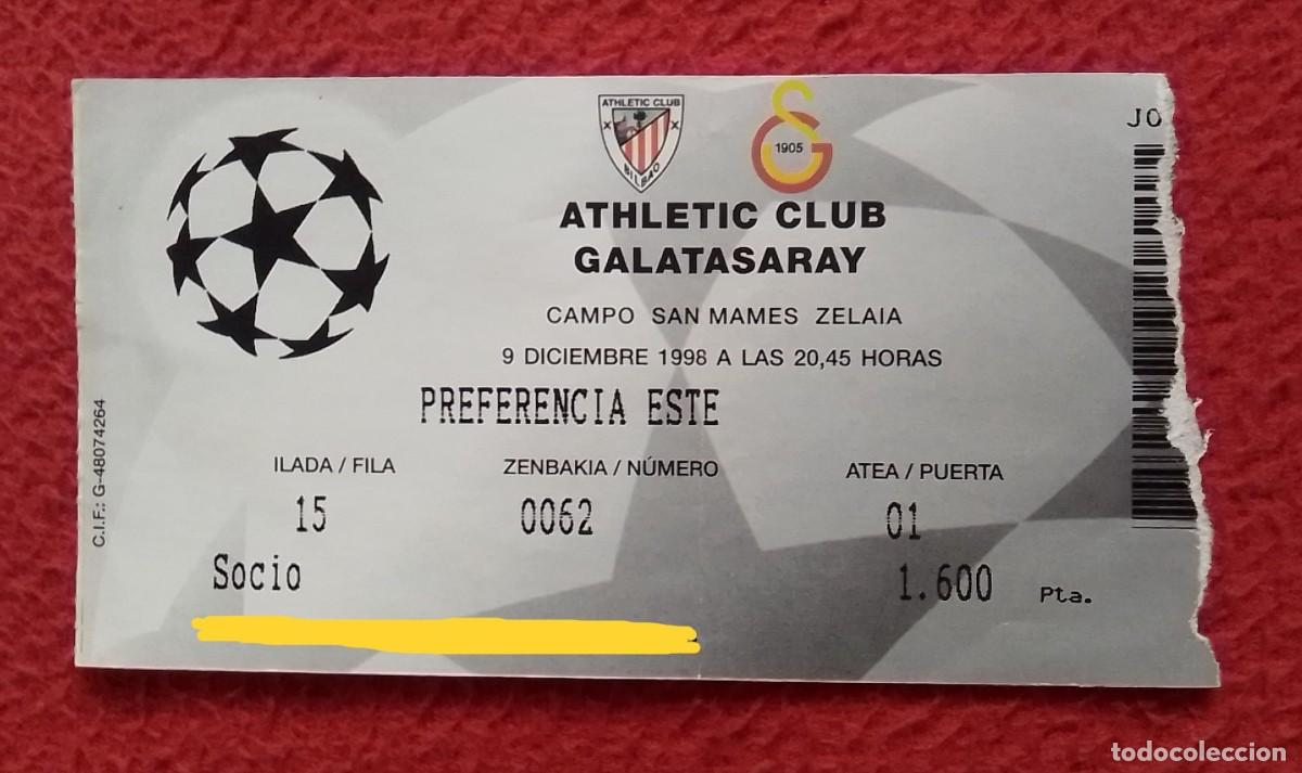 Sports collectibles: ENTRADA TICKET DE F&Uacute;TBOL 1998 UEFA CHAMPIONS LEAGUE FOOTBALL ATHLETIC CLUB BILBAO GALATASARAY TURKEY