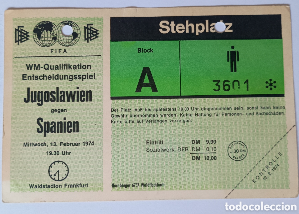 Sports collectibles: ENTRADA FUTBOL YUGOSLAVIA ESPA&Ntilde;A 13-3-1974 Sin usar