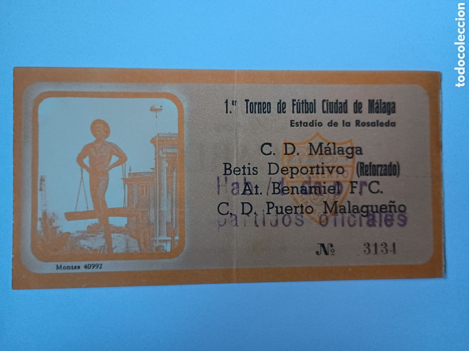 Collezionismo sportivo: Entrada primer torneo futbol Ciudad de M&aacute;laga