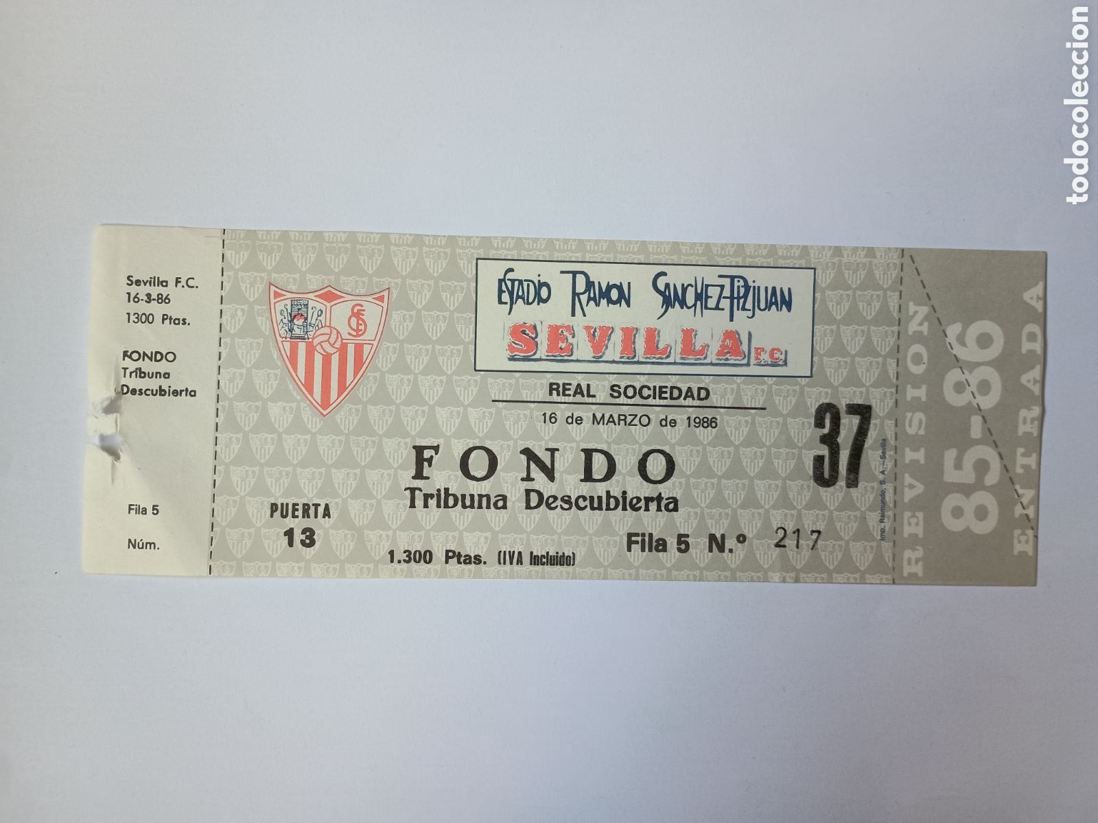 Colecionismo desportivo: Entrada nueva Sevilla Real Sociedad S&aacute;nchez Pizju&aacute;n 16 marzo 19830