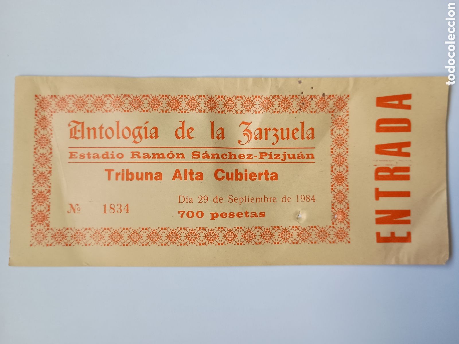 Colecionismo desportivo: Entrada Antolog&iacute;a Zarzuela S&aacute;nchez Pizju&aacute;n 29 septiembre 1984