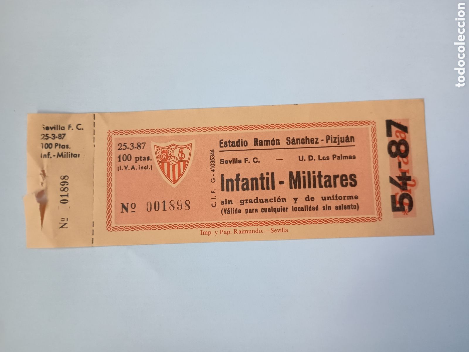 Colecionismo desportivo: Entrada nueva Sevilla Las Palmas S&aacute;nchez Pizju&aacute;n 25 Marzo 1987