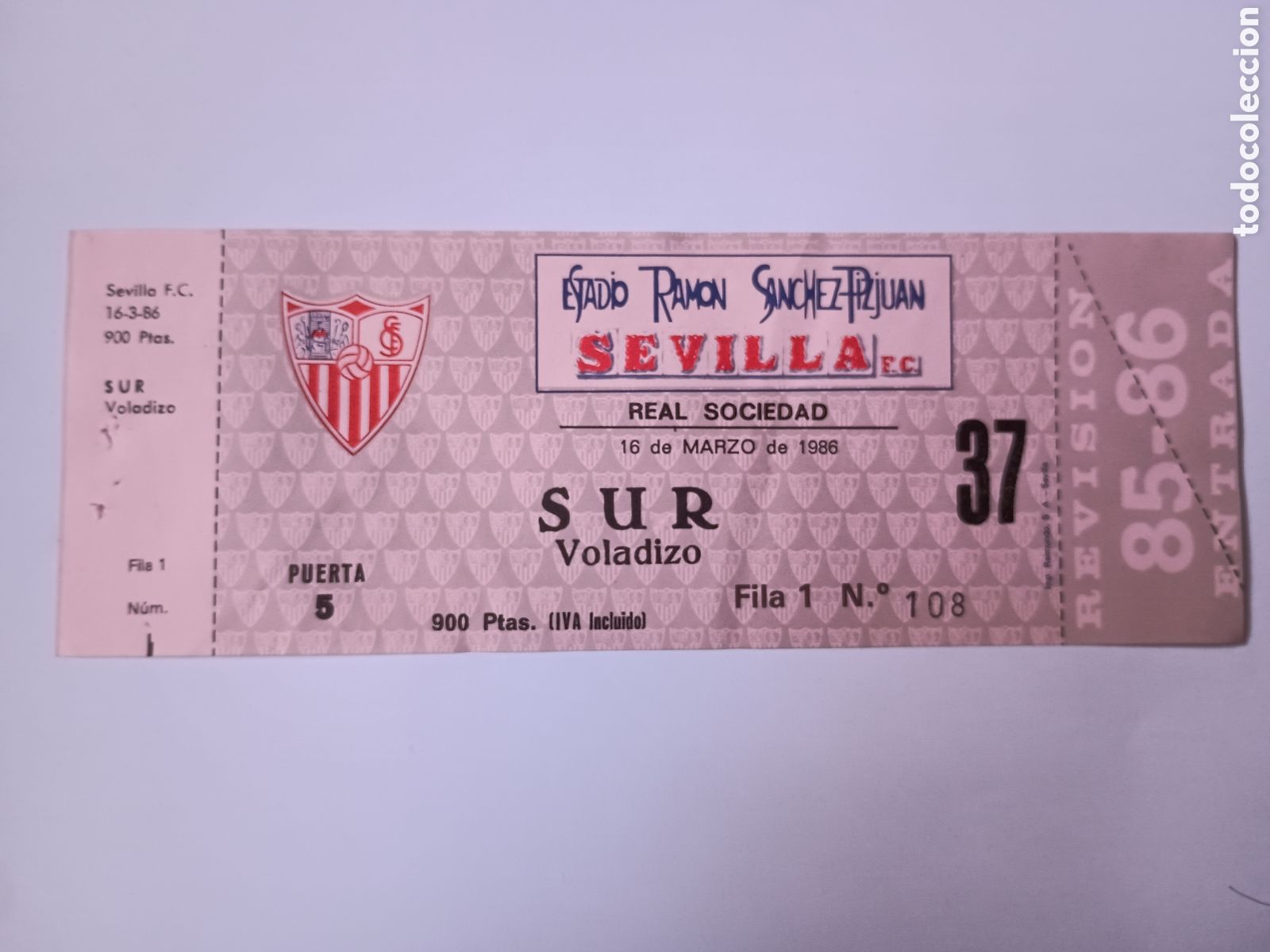 Colecionismo desportivo: Entrada nueva Sevilla Real Sociedad S&aacute;nchez Pizju&aacute;n 16 Marzo 1986