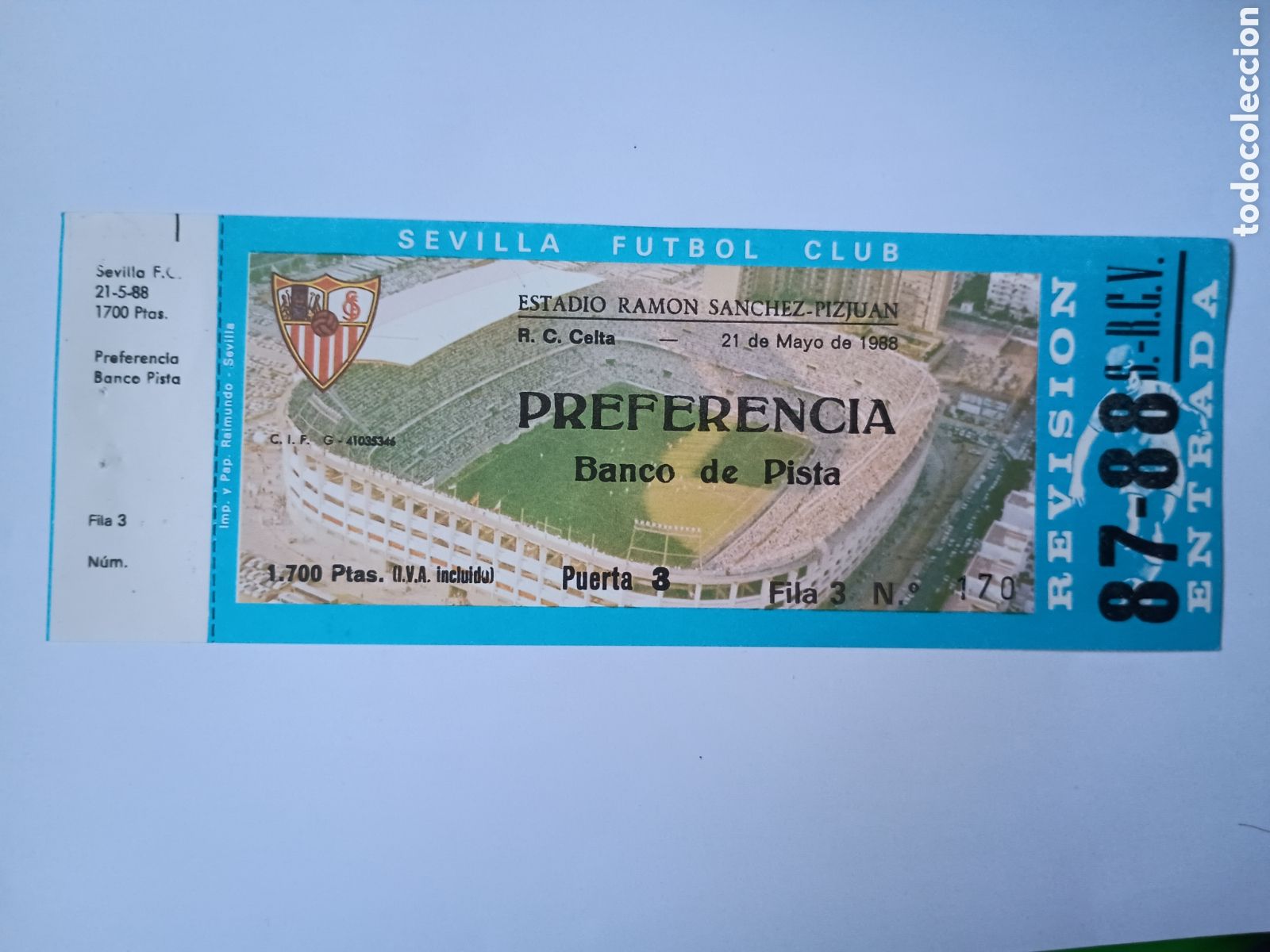 Colecionismo desportivo: Entrada nueva Sevilla Celta S&aacute;nchez Pizju&aacute;n 21 Mayo 1988