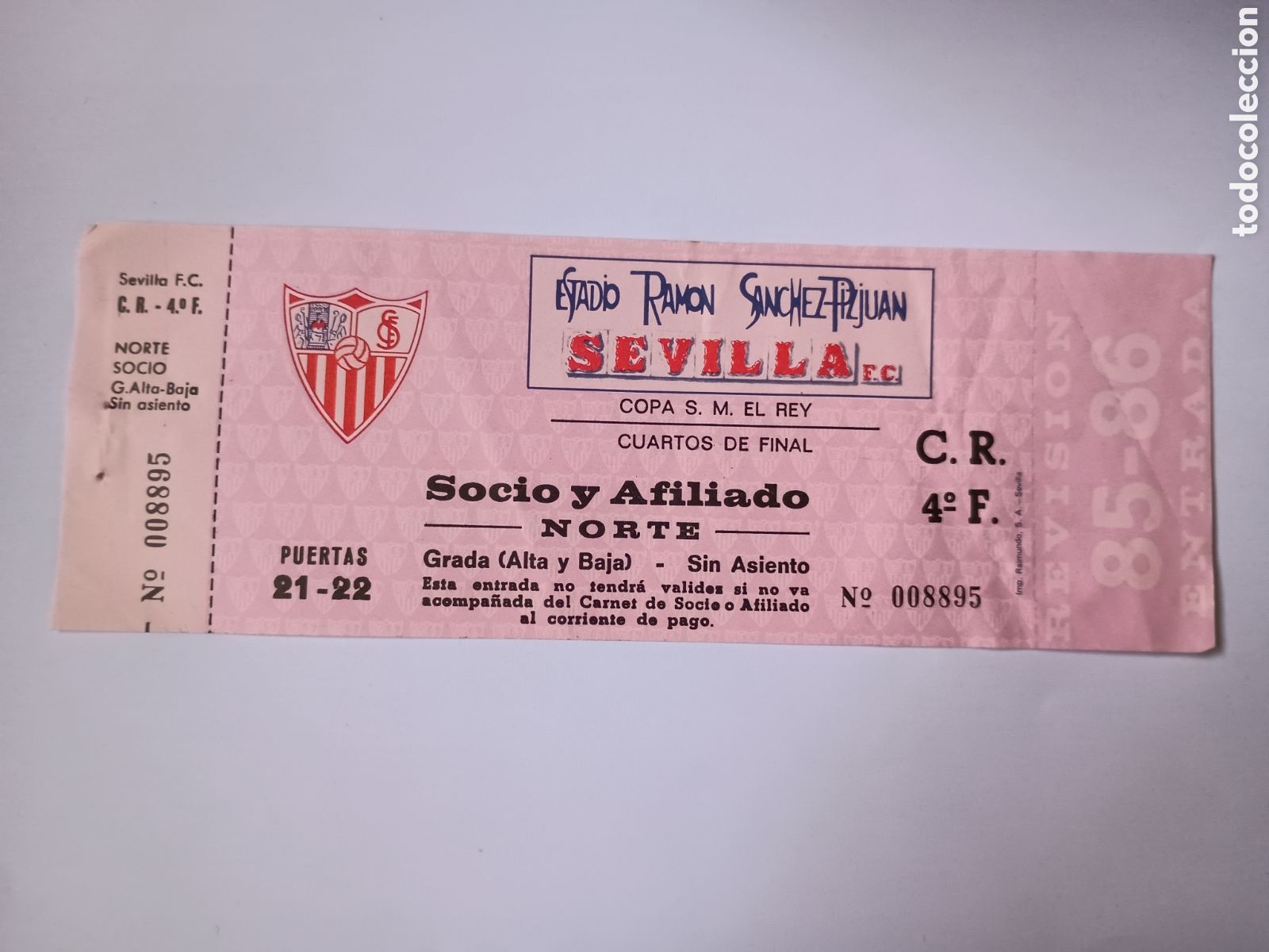 Colecionismo desportivo: Entrada nueva Sevilla FC 85 86 S&aacute;nchez Pizju&aacute;n