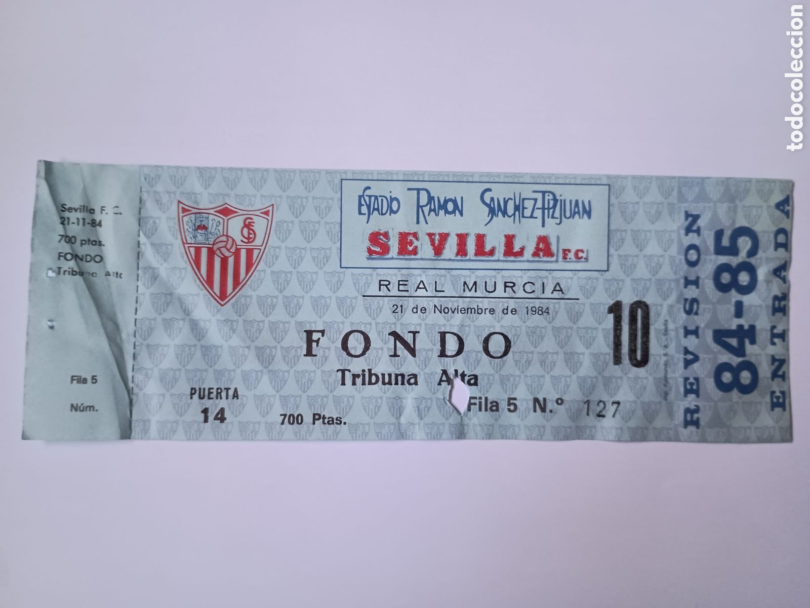 Colecionismo desportivo: Entrada nueva Sevilla Murcia S&aacute;nchez Pizju&aacute;n 21 noviembre 1984