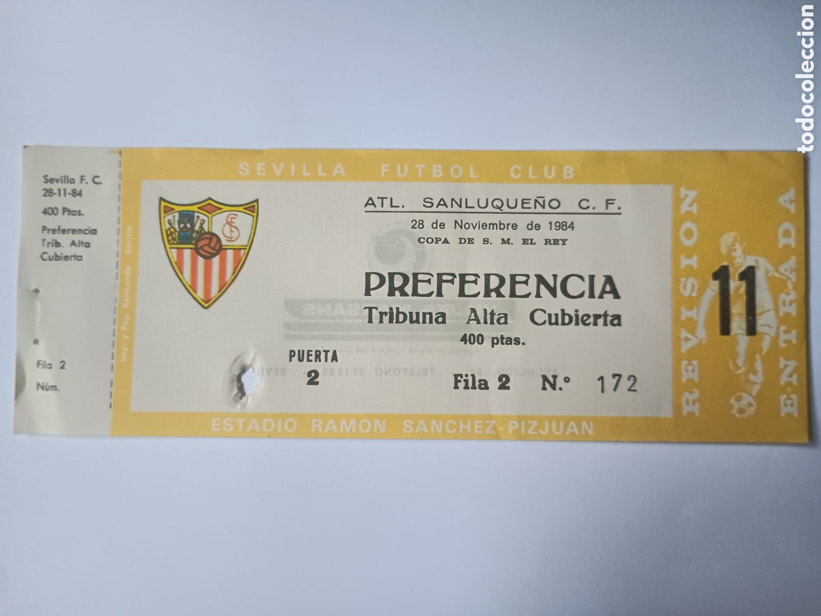 Colecionismo desportivo: Entrada Nueva Sevilla Sanluque&ntilde;o Copa rey 28 noviembre 1984