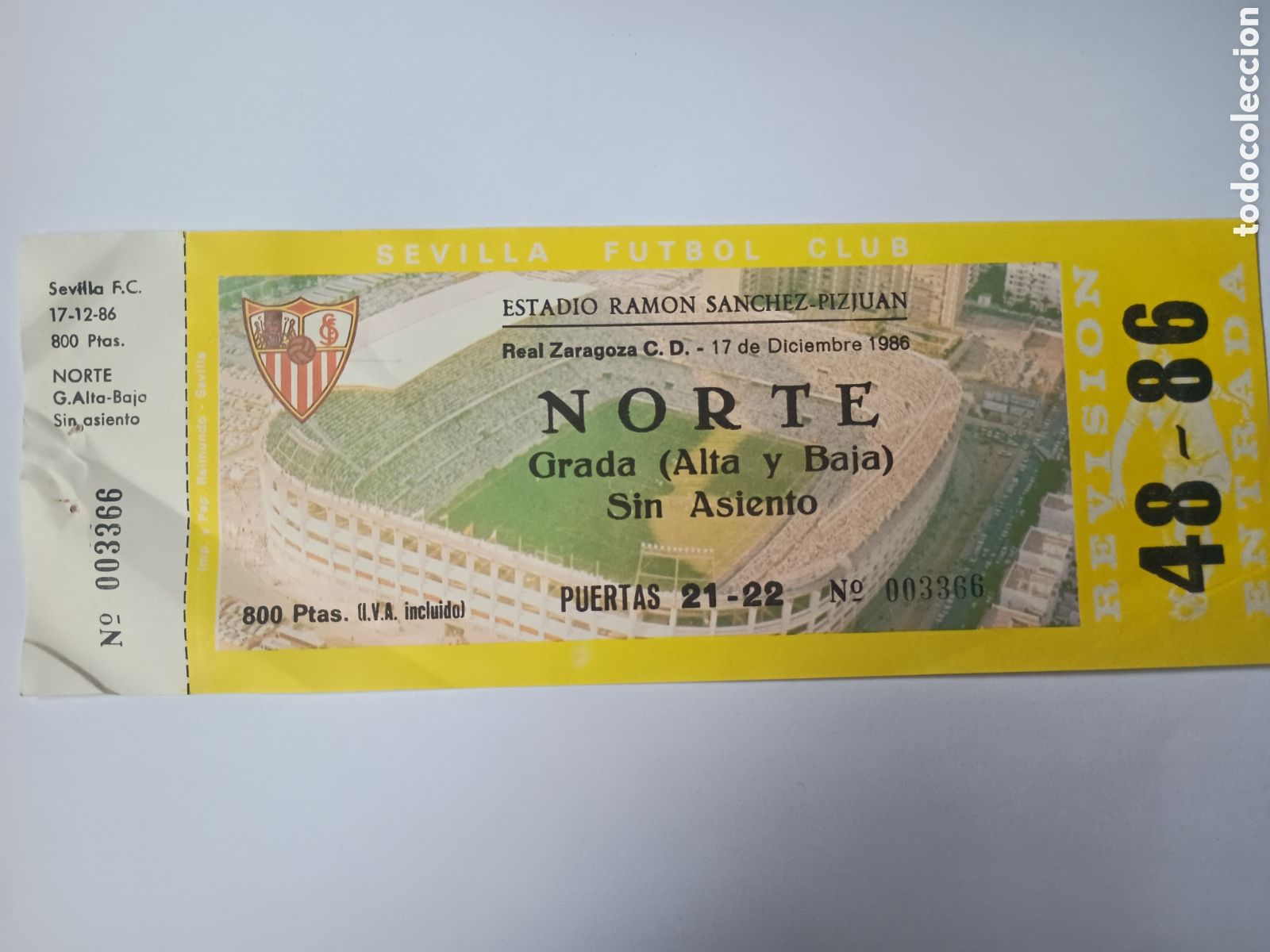 Colecionismo desportivo: Entrada nueva Sevilla Zaragoza S&aacute;nchez Pizju&aacute;n 17 diciembre 1986