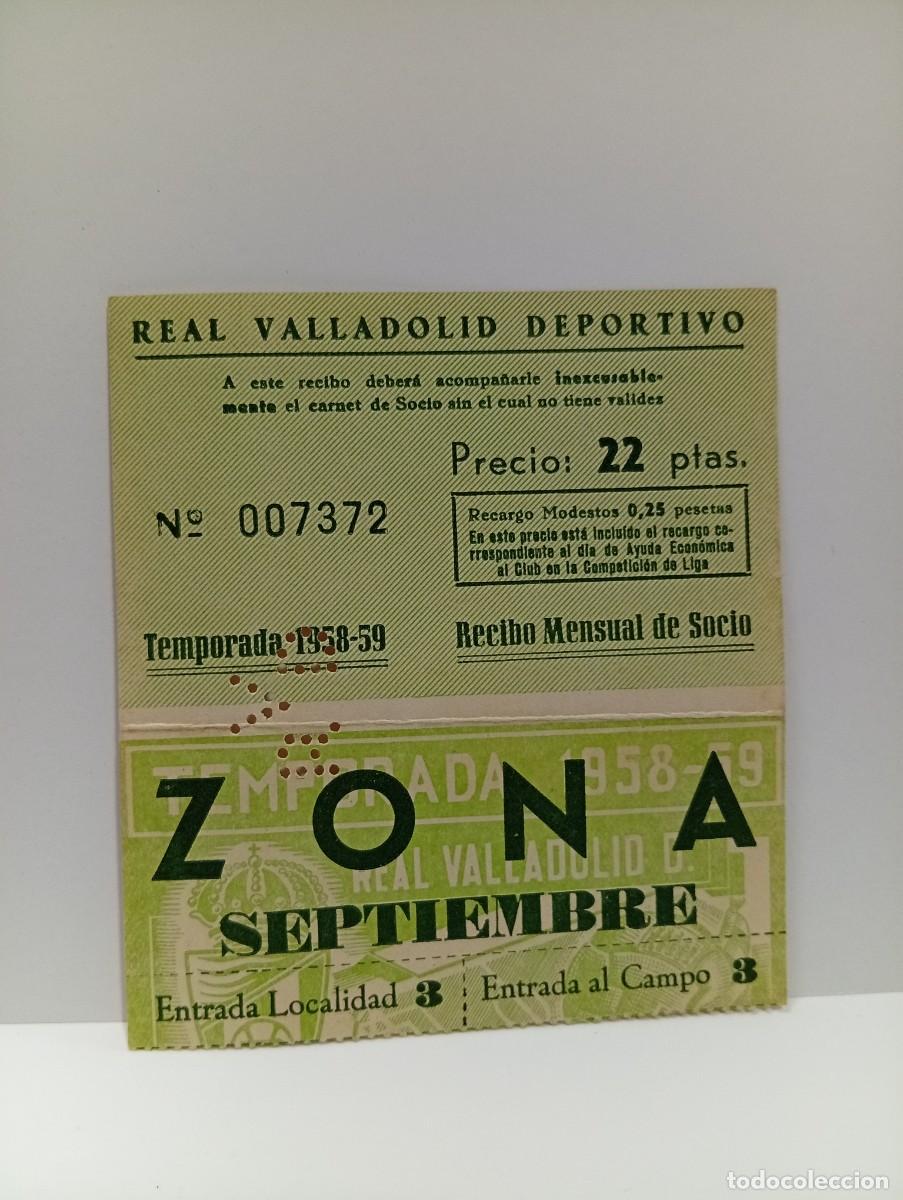 Sports collectibles: ENTRADA DE FUTBOL. REAL VALLADOLID DEPORTIVO. TEMPORADA 1958/59. RECIBO MENSUAL DE SOCIO. SEPTIEMBRE