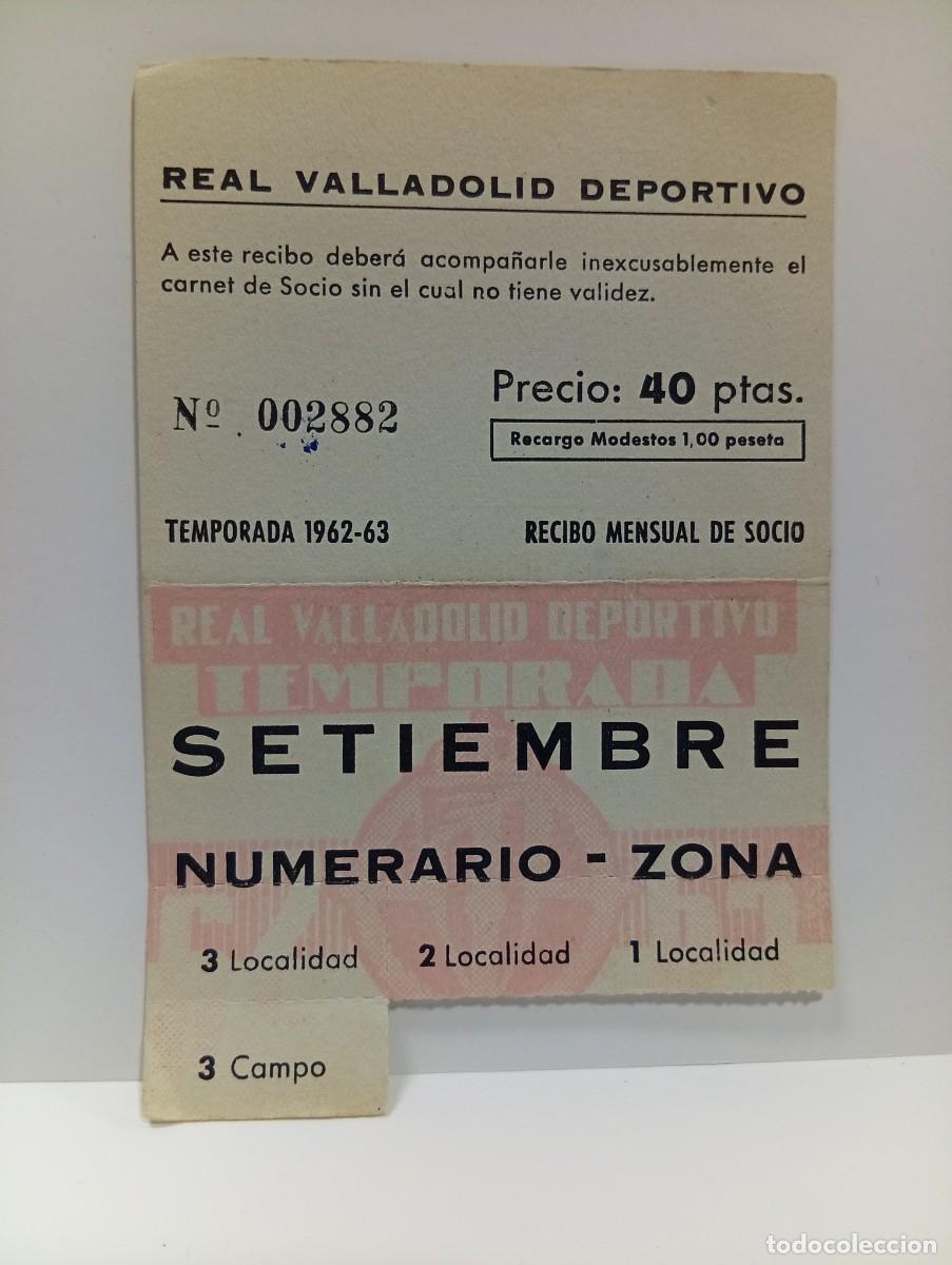 Sports collectibles: ENTRADA DE FUTBOL. REAL VALLADOLID DEPORTIVO. TEMPORADA 1962/63. RECIBO MENSUAL DE SOCIO. SEPTIEMBRE