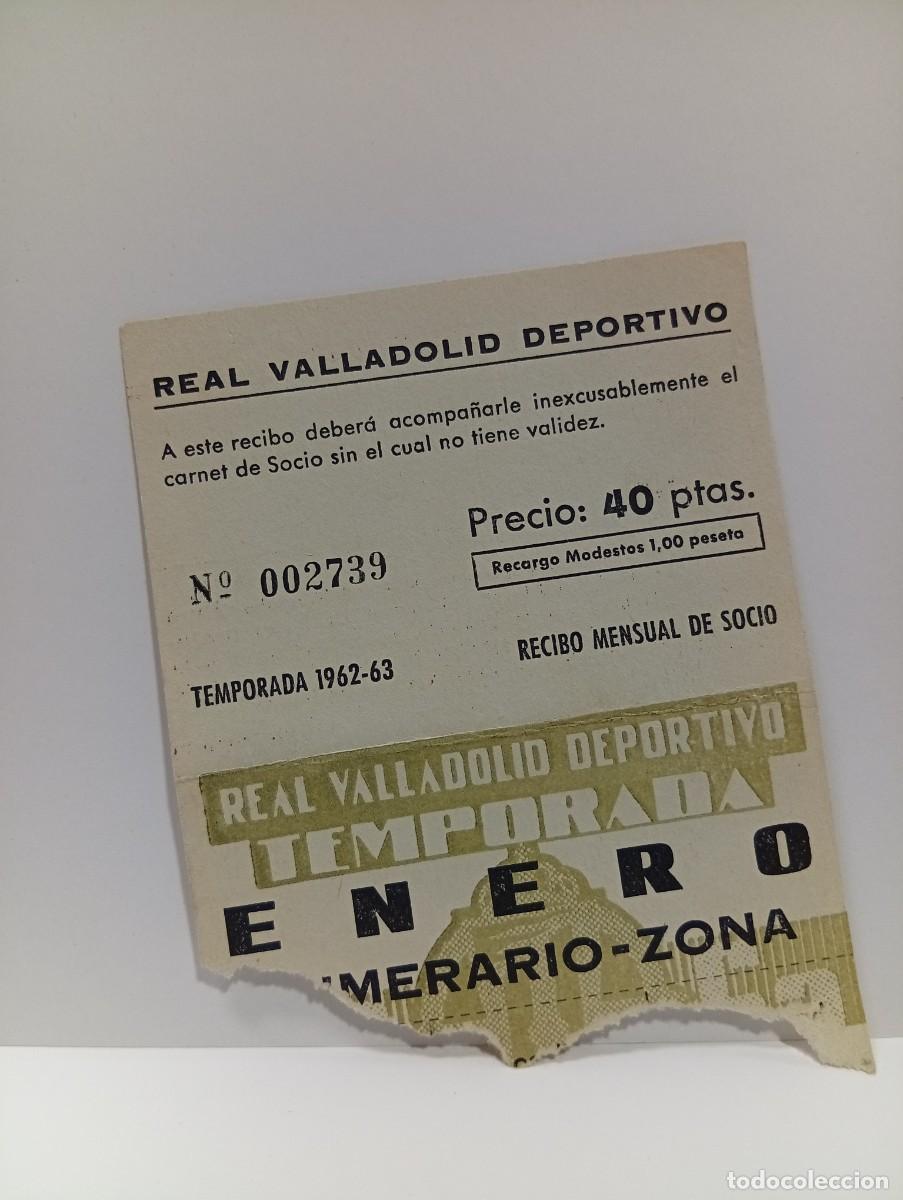 Sports collectibles: ENTRADA DE FUTBOL. REAL VALLADOLID DEPORTIVO. TEMPORADA 1962/63. RECIBO MENSUAL DE SOCIO. ENERO.