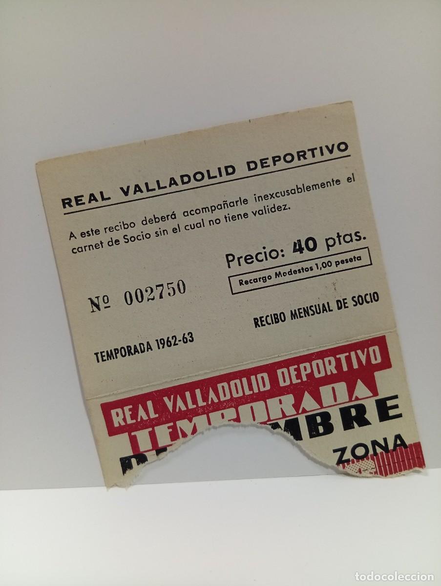 Sports collectibles: ENTRADA DE FUTBOL. REAL VALLADOLID DEPORTIVO. TEMPORADA 1962/63. RECIBO MENSUAL DE SOCIO. DICIEMBRE.