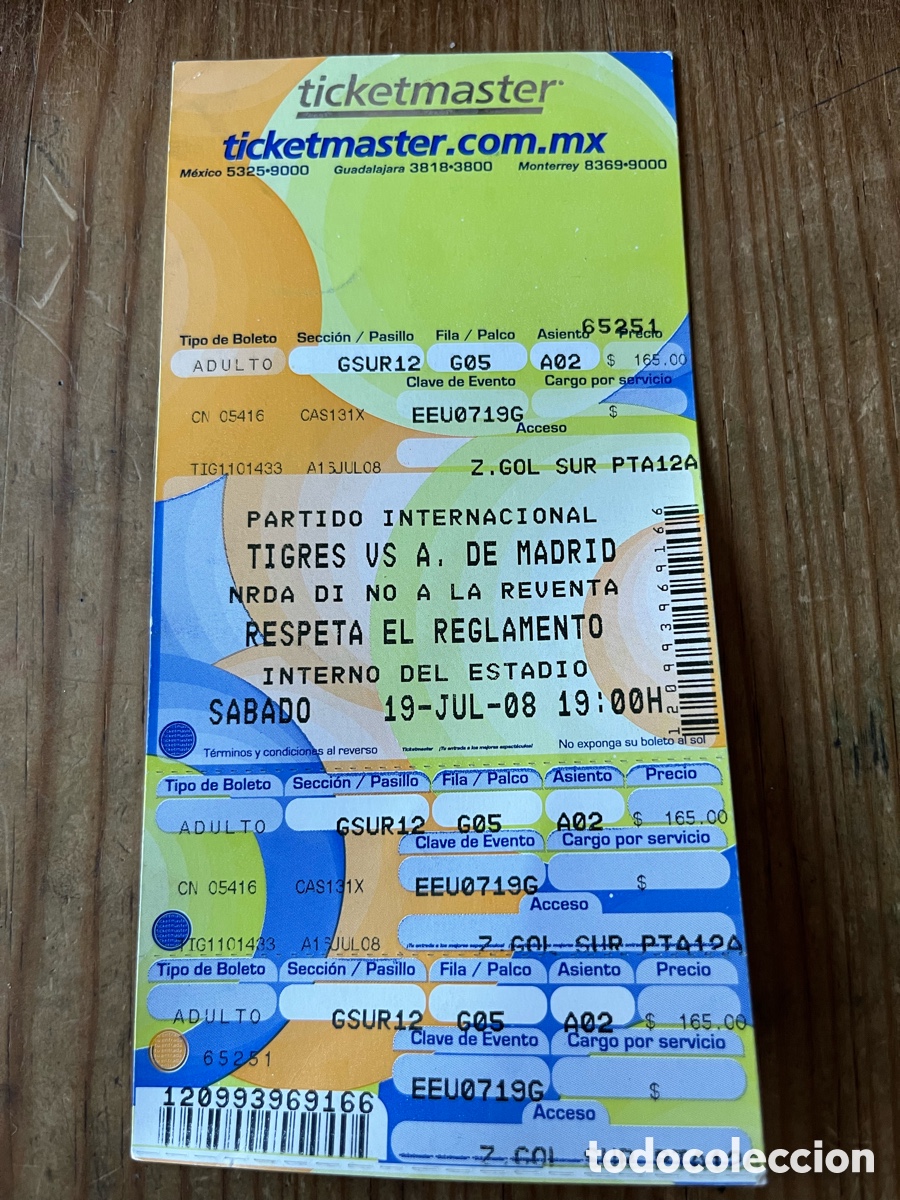 Coleccionismo deportivo: R30828 ENTRADA TICKET FUTBOL AMISTOSO TIGRES ATLETICO MADRID (19-7-2008)