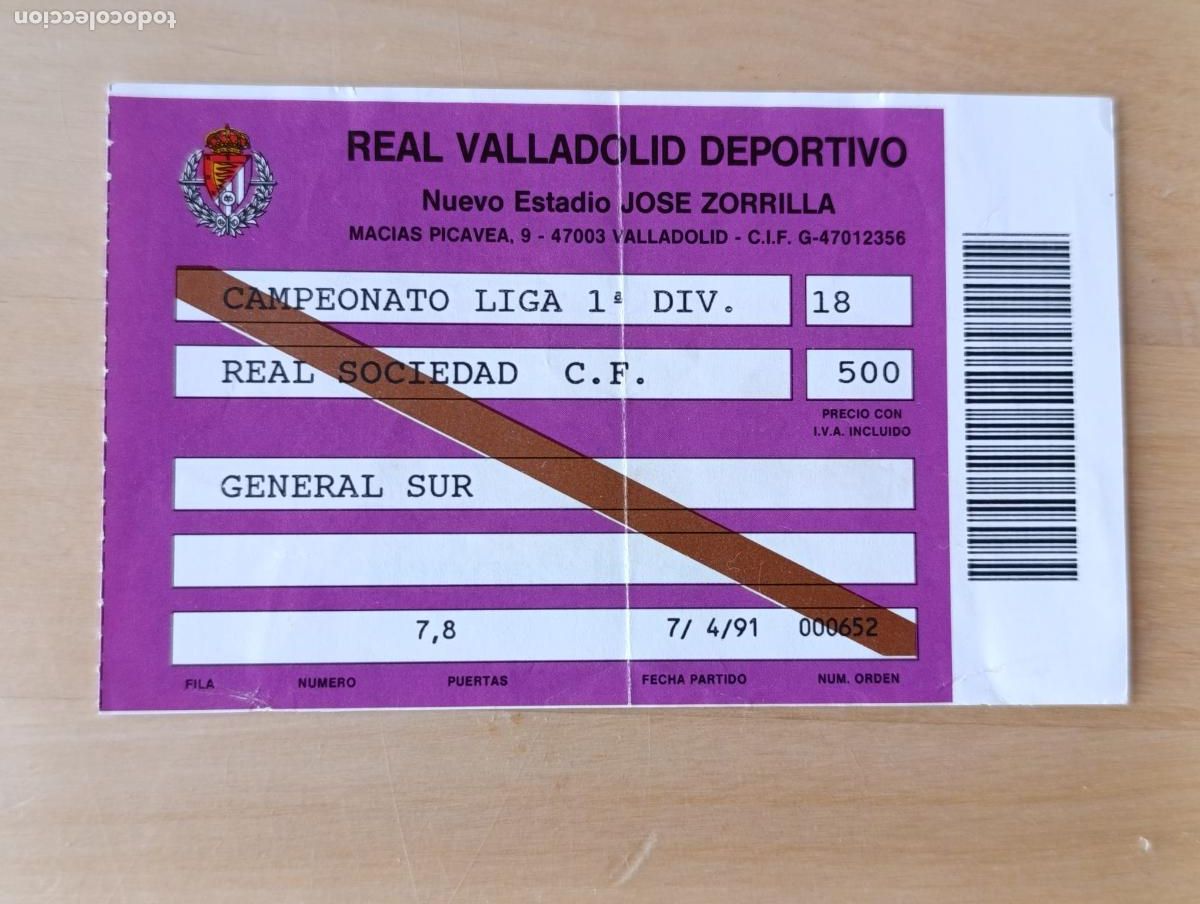 Colecionismo desportivo: Entrada partido Futbol REAL VALLADOLID.