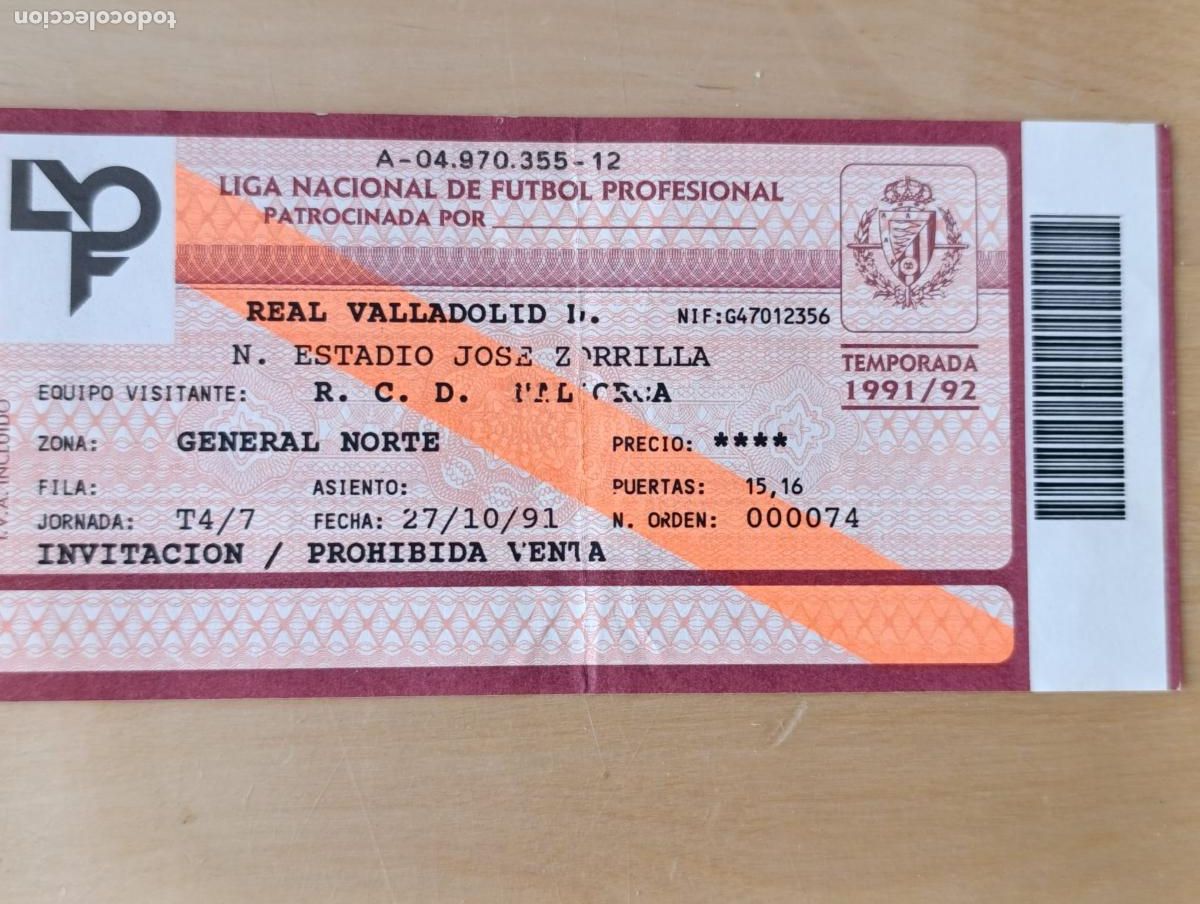 Colecionismo desportivo: Entrada partido Futbol REAL VALLADOLID.
