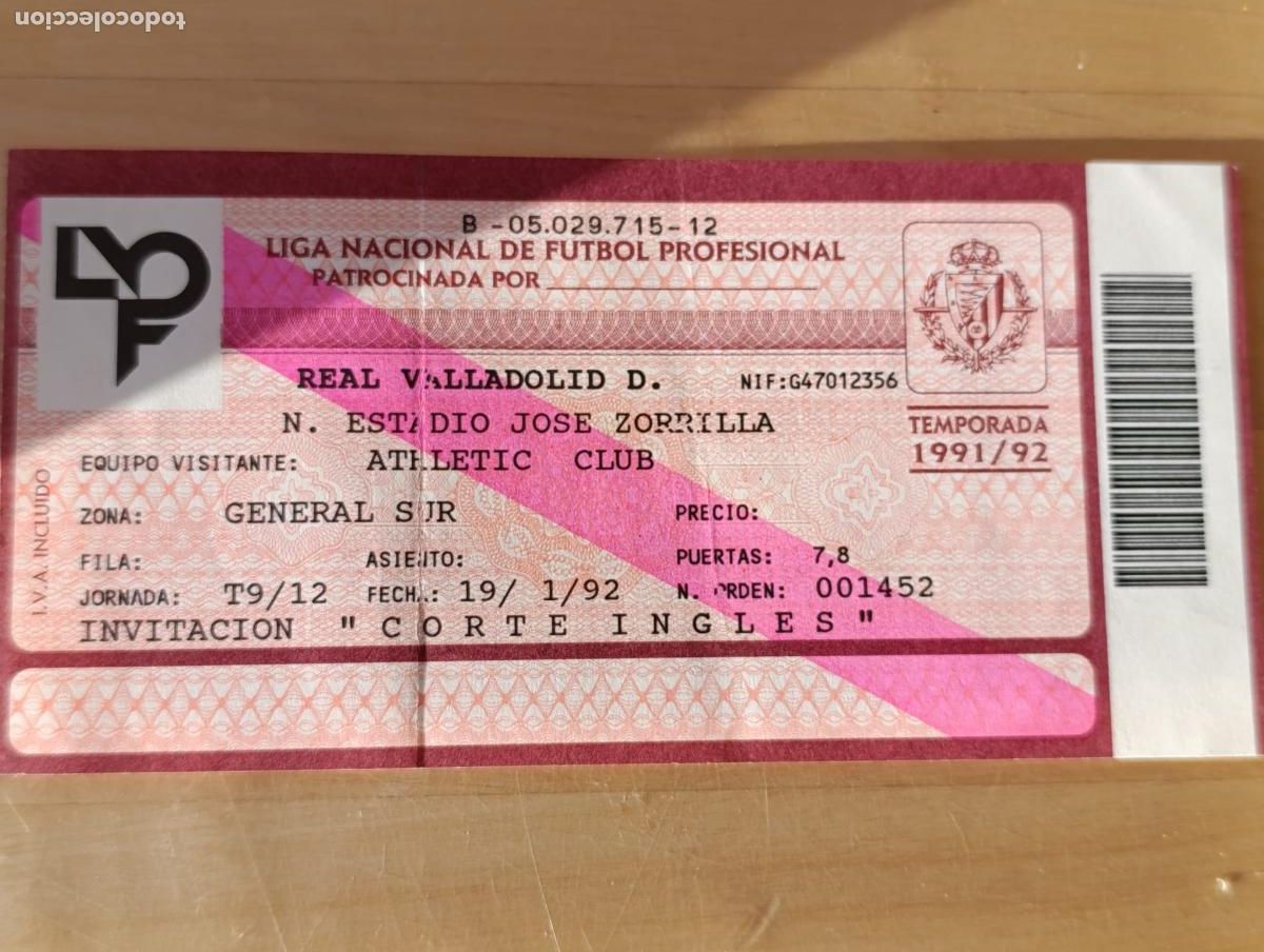 Colecionismo desportivo: Entrada partido Futbol REAL VALLADOLID.