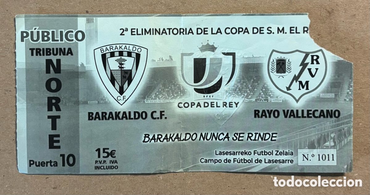Colecionismo desportivo: BARAKALDO C.F. - RAYO VALLECANO. ENTRADA PARTIDO COPA DEL REY 2020.