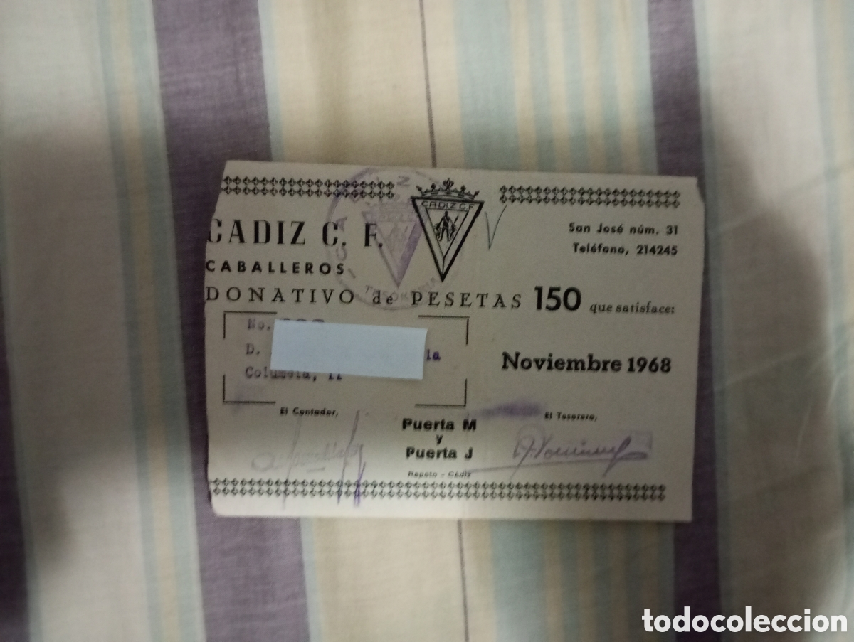 Collezionismo sportivo: C&aacute;diz c.f. entrada donativo a&ntilde;o 1968