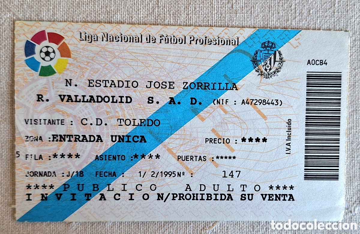 Sports collectibles: Entrada Valladolid Toledo 1995