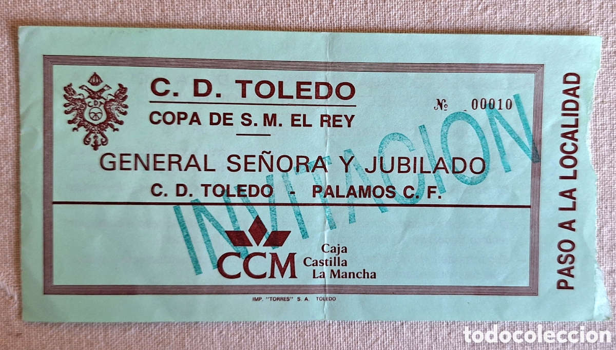 Sports collectibles: Entrada Toledo Palam&oacute;s 1993 Copa del Rey