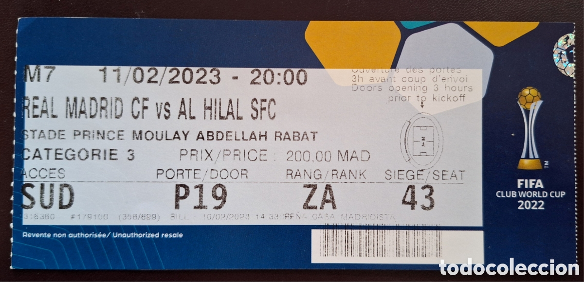 Sports collectibles: Entrada Final FIFA World Cup Mundialito club Madrid Al Hilal 2022/23