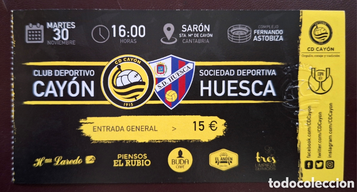 Coleccionismo deportivo: Entrada Copa del Rey Cay&oacute;n Huesca - Foto 1