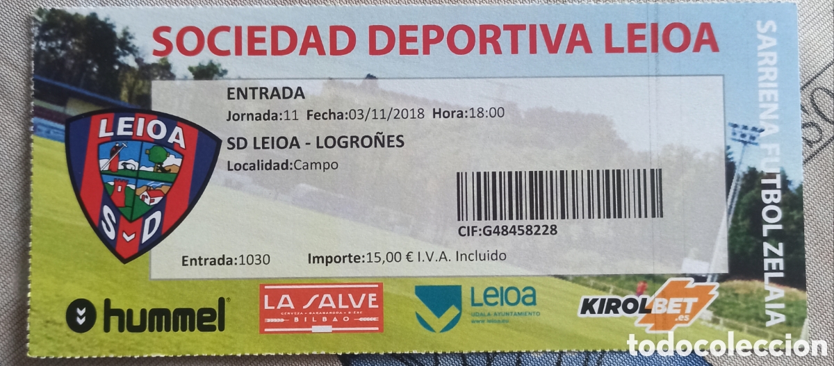 Coleccionismo deportivo: Entrada ticket sd leioa Logro&ntilde;&eacute;s 18 19 - Foto 1