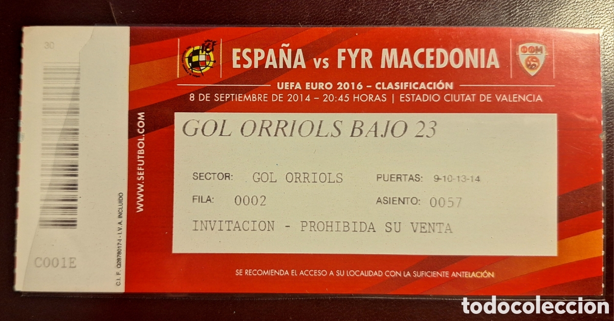 Coleccionismo deportivo: Entrada Espa&ntilde;a Macedonia 2016 - Foto 1