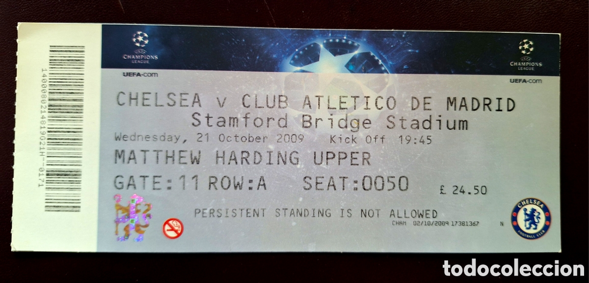 Coleccionismo deportivo: Entrada Champions Chelsea Atl&eacute;tico de Madrid 2009