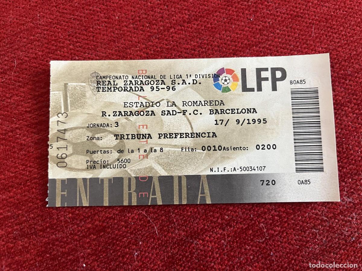 Sports collectibles: R31324 ENTRADA TICKET FUTBOL ZARAGOZA 0-3 BARCELONA LIGA TEMPORADA 1995 1996 PRIMER GOL FIGO