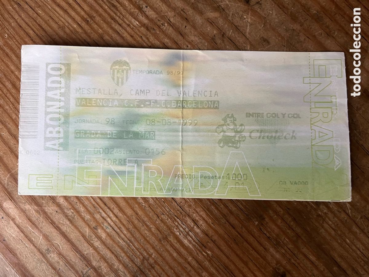 Sports collectibles: R31325 ENTRADA TICKET FUTBOL FINAL SUPERCOPA ESPA&Ntilde;A 1999 VALENCIA 1-0 BARCELONA