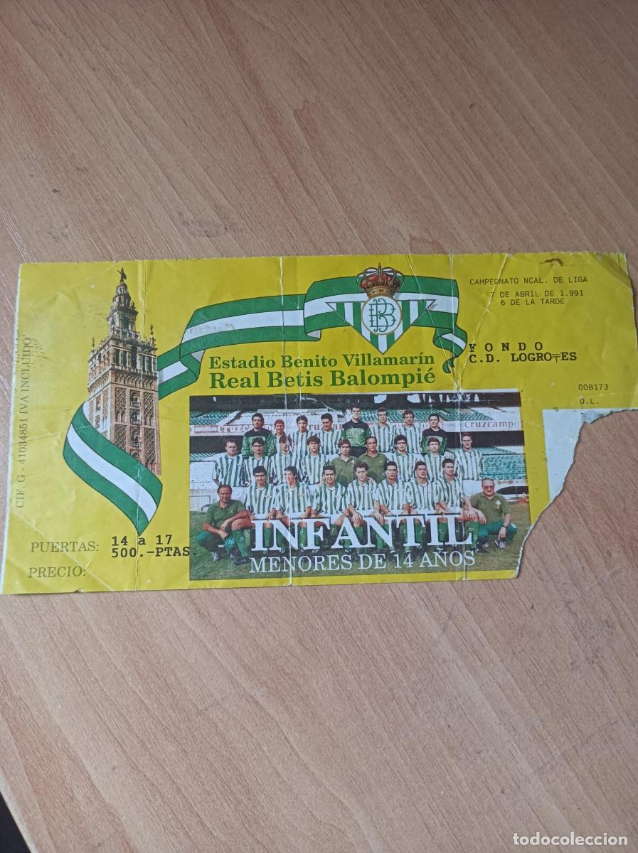 Coleccionismo deportivo: Entrada Betis- Logro&ntilde;&eacute;s, 7-4-1991 - Foto 1