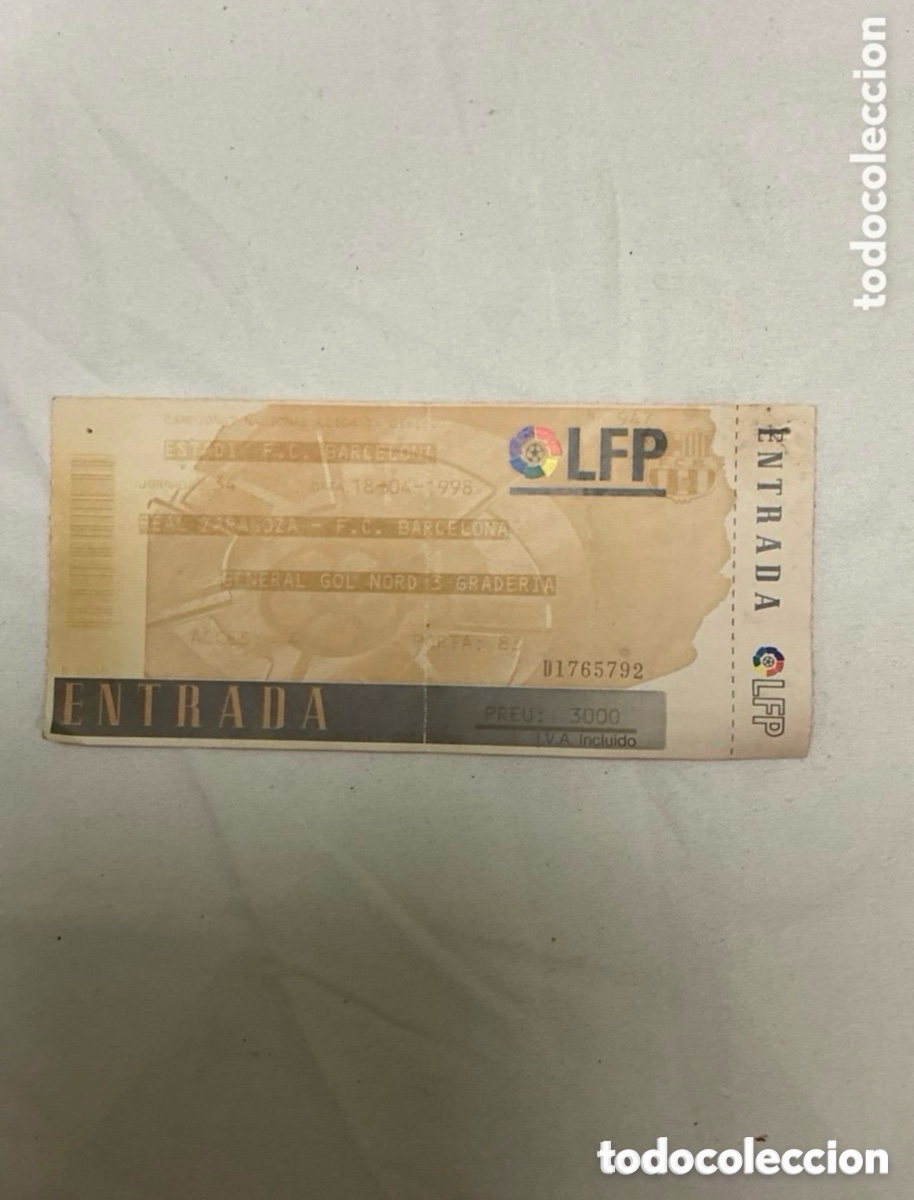 Coleccionismo deportivo: Entrada real Zaragoza contra f.c Barcelona 18/04/98