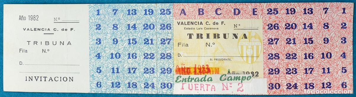 Collectionnisme sportif: RW ENTRADA FUTBOL PASE ANUAL VALENCIA C.F A&Ntilde;O 1982 ESTADIO LUIS CASANOVA PRUEBA DE IMPRENTA EF20