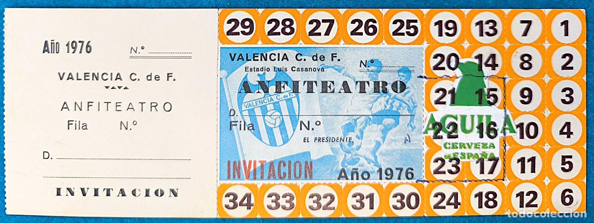 Coleccionismo deportivo: RW ENTRADA FUTBOL PASE ANUAL VALENCIA C.F A&Ntilde;O 1976 ESTADIO LUIS CASANOVA PRUEBA DE IMPRENTA EF27