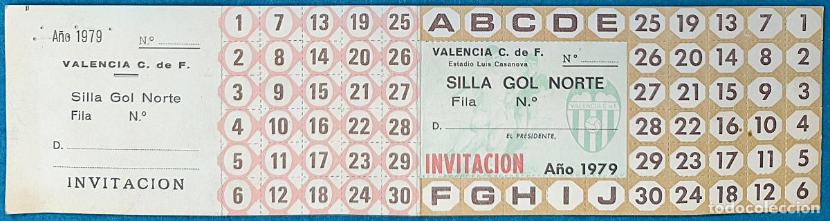 Sports collectibles: RW ENTRADA FUTBOL PASE ANUAL VALENCIA C.F A&Ntilde;O 1979 ESTADIO LUIS CASANOVA PRUEBA DE IMPRENTA EF30