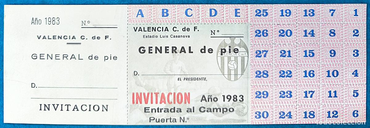 Coleccionismo deportivo: RW ENTRADA FUTBOL PASE ANUAL VALENCIA C.F A&Ntilde;O 1983 ESTADIO LUIS CASANOVA PRUEBA DE IMPRENTA EF31