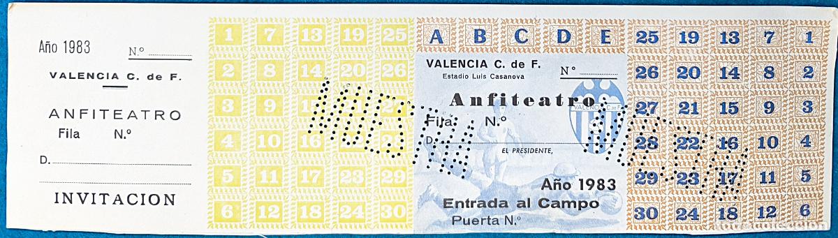 Collezionismo sportivo: RW ENTRADA FUTBOL PASE ANUAL VALENCIA C.F A&Ntilde;O 1983 ESTADIO LUIS CASANOVA PRUEBA DE IMPRENTA EF35