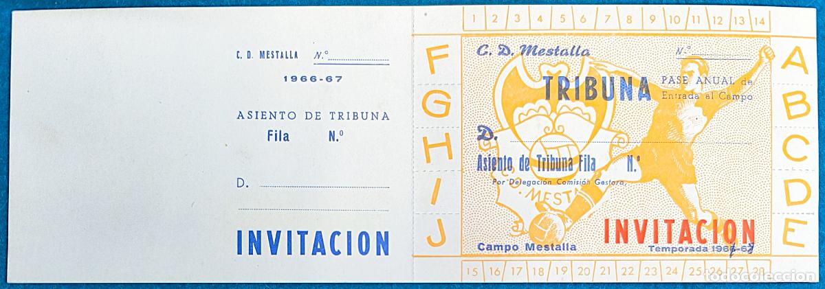 Sammelleidenschaft Sport: RW ENTRADA FUTBOL PASE ANUAL VALENCIA C.F A&Ntilde;O 1966 1967 CAMPO MESTALLA PRUEBA DE IMPRENTA EF39