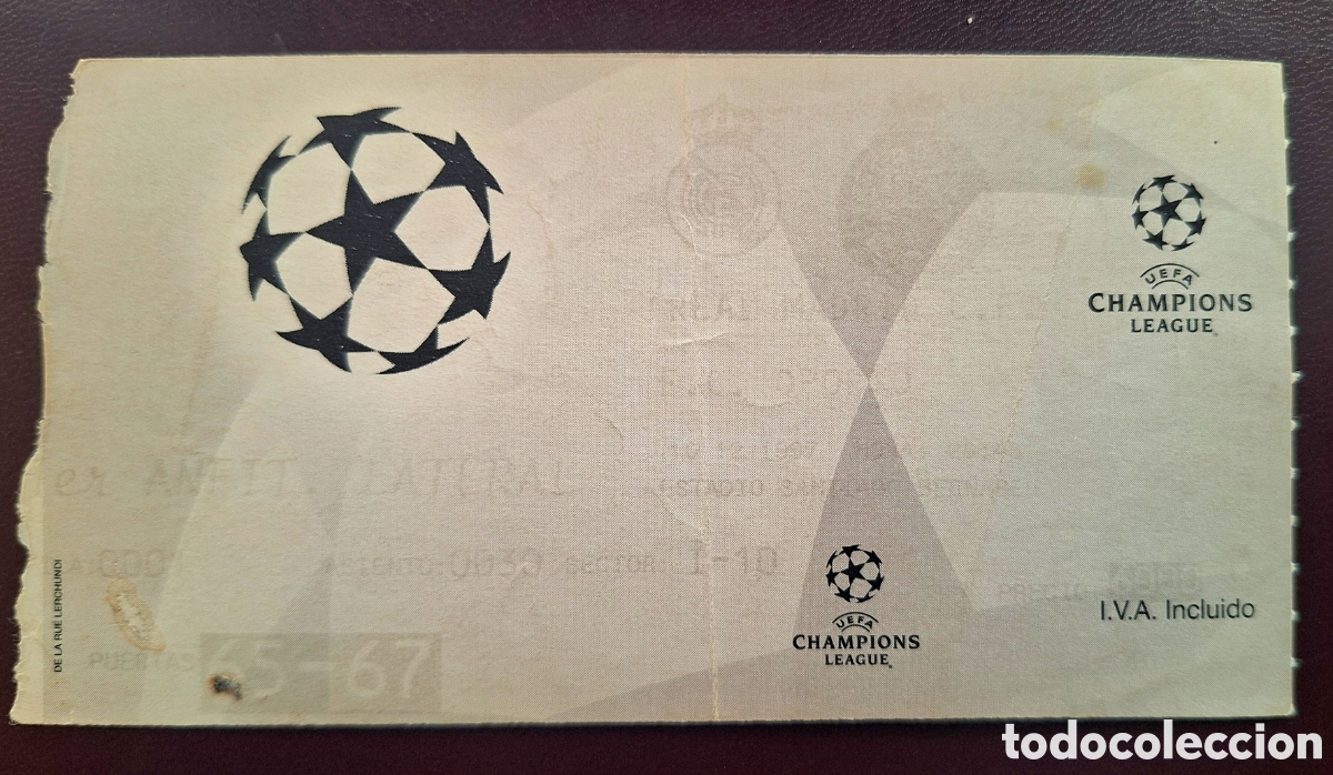 Sammelleidenschaft Sport: Entrada Champions Real Madrid Oporto 1997 debut guti en champions