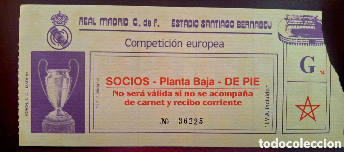 Coleccionismo deportivo: Entrada Copa de Europa Real Madrid estrella roja 1987