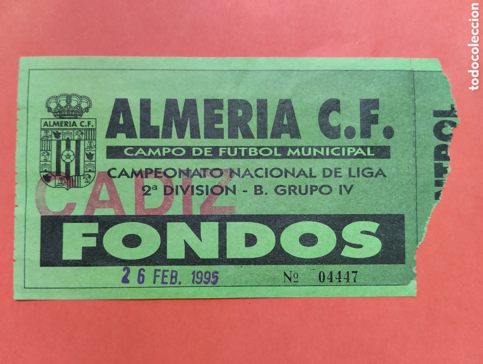 Coleccionismo deportivo: ENTRADA DE FUTBOL. ALMERIA C.F. CADIZ. 1995 2&ordf; B