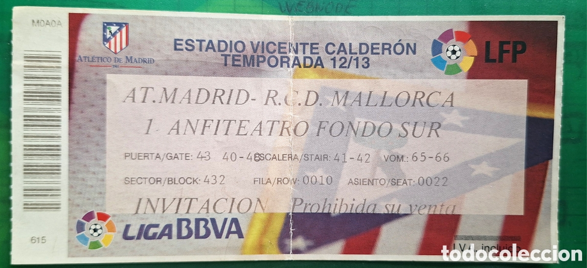 Coleccionismo deportivo: Entrada Atl&eacute;tico de Madrid Mallorca 2012 2013