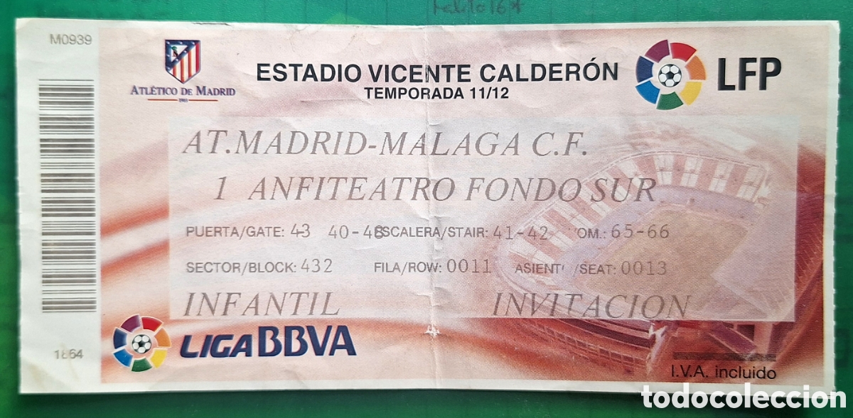 Coleccionismo deportivo: Entrada Atl&eacute;tico de Madrid M&aacute;laga 2011 2012